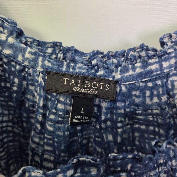 Talbots Blue Abstract Print Cotton Blouse Size Large - Picture 7 of 8